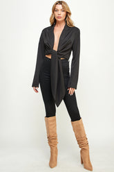 Black Wrap Detail Crop Blazer